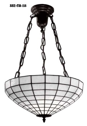 Leaded White Art Glass Shade Hanging Light (332-CB-115)