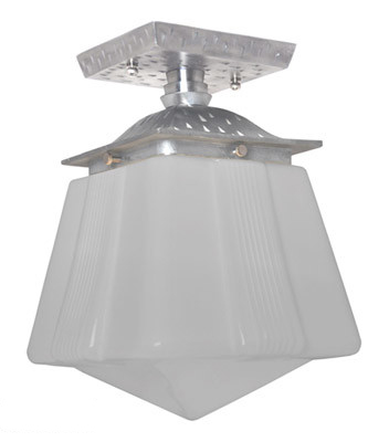 Pewter Finish No Shade Art Deco or Arts Crafts Flush Mount Porch Ceiling Light