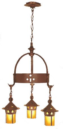 Arts & Crafts Stickley Heart Hanging 3 Light Chandelier (403-TAC-CH)