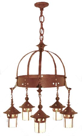 Arts & Crafts Stickley Heart Hanging 5 Light Chandelier (405-PAC-CH)