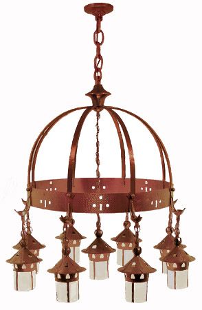 Arts & Crafts Stickley Heart Hanging 9 Light Chandelier (409-NAC-CH)