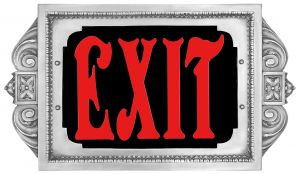 Special New York (and others) Fancy 1920s era White Metal Face, Red 8" Words, Exit Sign (420NY-AL)