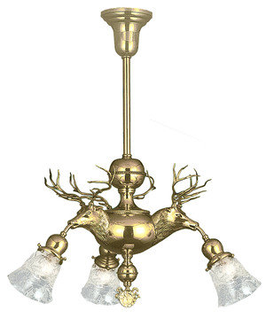 Recreated Elk Head Chandelier 3 Arm Ceiling Light Electric Fixture (453-TEA-CH)