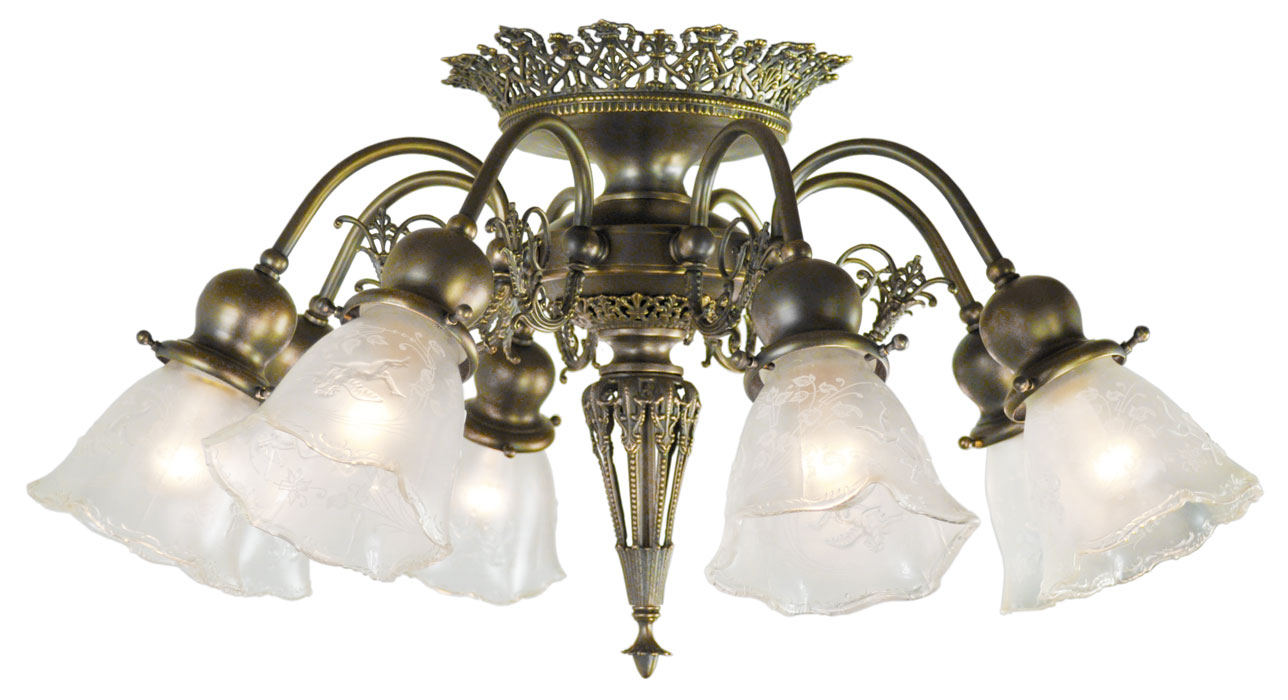 8 Light Pierced Brass Short Ceiling Chandelier (458-OCC-FC)