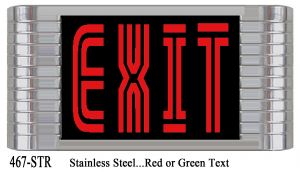 Streamline Stainless Steel Face Fancy Art Deco Exit Sign (467x-STR)