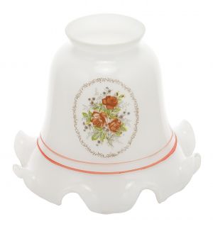 White Shade with Ruffled Edge and Rust Color Rose Decal and Bands 2 1/4" Fitter (55129G)