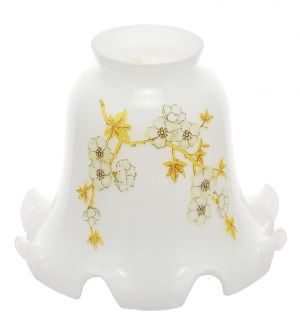 White Shade with Ruffled Edge and Yellow Floral Decal 2 1/4" Fitter (55130G)