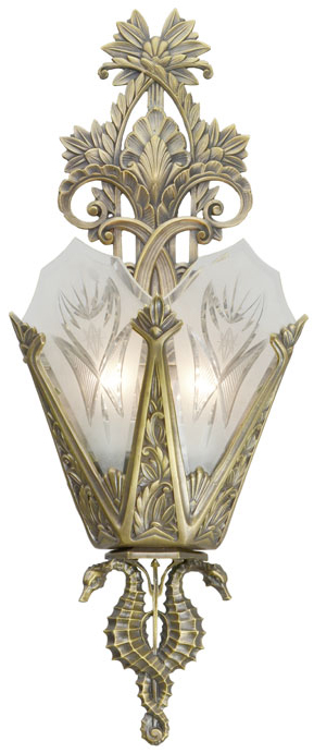 Art Deco Wall Lighting Ocean Seahorse Marine Motif Large Sconces