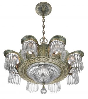 Art Deco Crystal Prism Chandelier in Antique Brass Finish (5905-8L-DK)