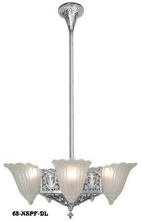 Art Deco Chandeliers 1930s Lighting Fleur De Lis Slip Shade Short 5 Light (62-SPF-DL)