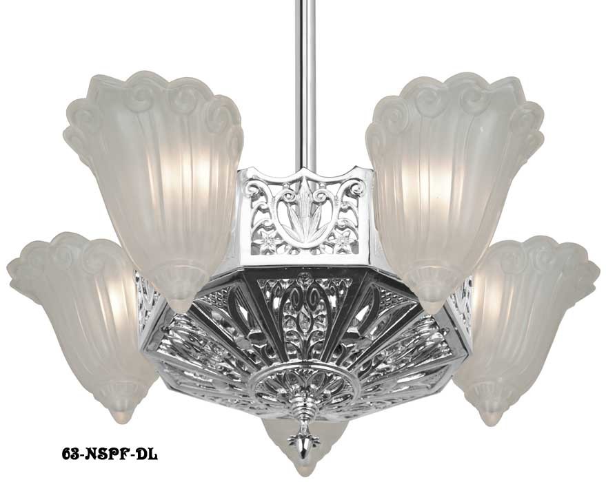 Vintage Hardware Lighting Art Deco Chandeliers 1930s Lighting Fleur De Lis Slip Shade Short 5 Light 62 Spf Dl