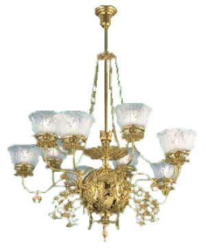 10 Light Recreated Gaslight Chandelier Circa 1890 (641-10L-CH)