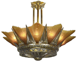 42" French Marseille 12 Light Art Deco Slip Shade Chandelier in Antique Brass Finish (650-12L-DKX)