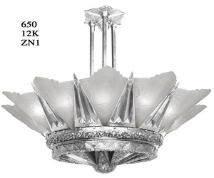 42" French Marseille 12 Light Art Deco Slip Shade Chandelier in White Metal (650-12L-ZNX)