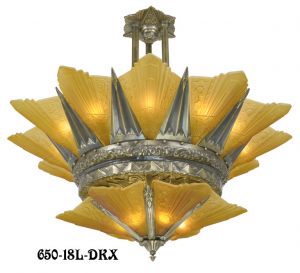 42" French Marseille 18 Light 2 Tier Art Deco Slip Shade Chandelier (650-18L-DKX)