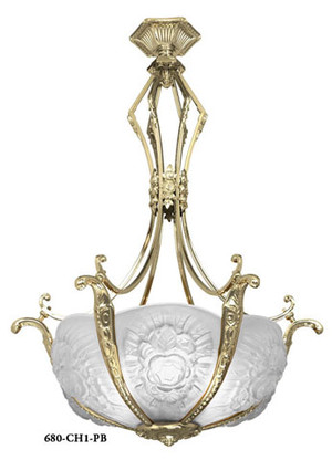 Art Nouveau Extended Stem French 6 Light Bowl Chandelier (680-CHX-X)