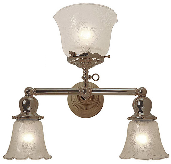 Victorian Gas Electric Triple Sconce in Antique Brass Finish