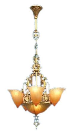 Art Deco Hanging Lights Chandeliers 6 Light Slip Shade Fleur De Lis Series (76-HEP-DL)