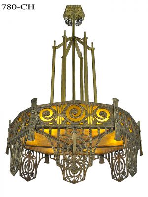 Art Deco Design Large Chandelier Mica Panel Ceiling Light Fixture (780-CH)