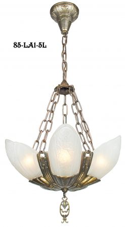 Art Deco Lighting Chandeliers Slip Shade Fleurette 5 Light With Frosted Shades (85-LA1-5L)