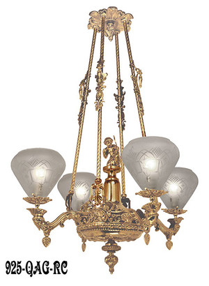 Victorian Light - Neo Rococo Cupid Center Starr Fellows Gasolier C 1856 (925-QAG-RC)