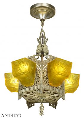 Very different and rare Five light Art Deco Slip Shade Chandelier (ANT-1073)
