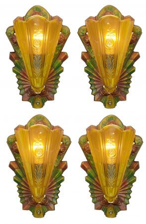 TWO Pair of Lovely Art Deco Polychrome Sconces C 1933 (sold each pair) (ANT-1088)