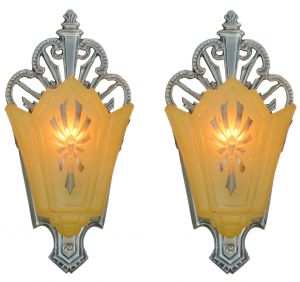 Pair of pewter finished Art Deco Slip Shade Wall Sconces (ANT-1092)