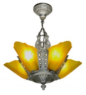 Moe Bridges Art Deco 5 Slip Shade Chandelier (ANT-1093)