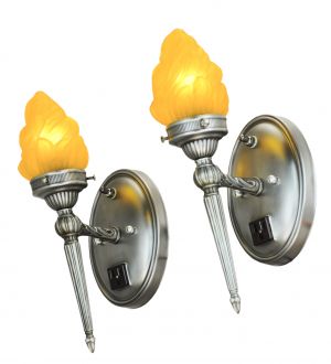 Pair of Pewter Finished "torch" Sconces (ANT-1095)