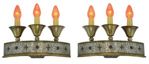 Antique Pair of Great 3 Candle Art/Crafts or Gothic Wall Sconce Lights Circa 1920-30 (ANT-1109)
