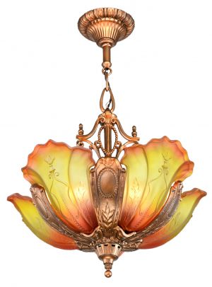 Art Deco Red-Bronze finished Chandelier by Mid-West C. 1935 (ANT-1115)