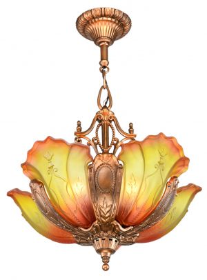Art Deco Red-Bronze finished Chandelier by Mid-West C. 1935 (ANT-1115)