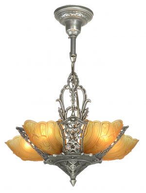 Antique Restored Art Deco Slip Shade Chandelier (ANT-1120)