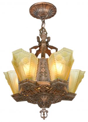 Lovely Americana Slip Shade 5-Shade Red Bronze Finished Chandelier (ANT-1123)
