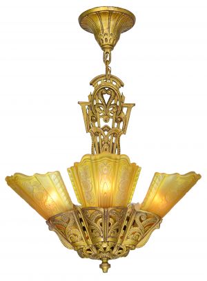 American Art Deco 5 Light Chandelier by Lightolier (ANT-1131)