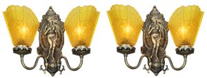 Antique Edwardian Pair of "Venus" Double Arm Wall Sconces (ANT-1147)