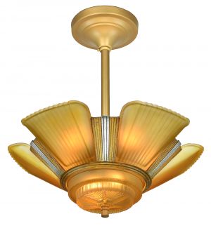 Art Deco Streamline 6-Light Chandeliers by Mid-West Mnf. (ANT-1150)