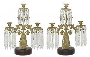 Mid-Victorian Bronze and Crystal Girandoles Set (ANT-1157)