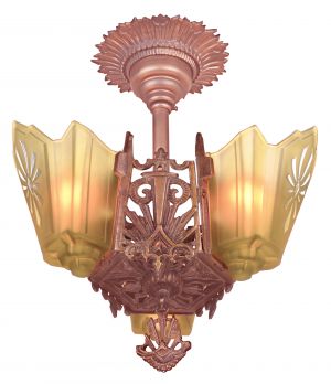 Antique Restored Red-Bronzed Finished Art Deco Slip Shade Chandelier (ANT-1163)