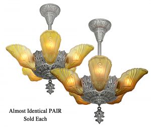 PAIR of Art Deco 5-Shade Chandeliers by Markel (ANT-1172)