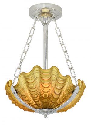 Art Deco British Odeon Movie Theatre Chandelier with 3 Clam Shell Slip Shades (ANT-1185)