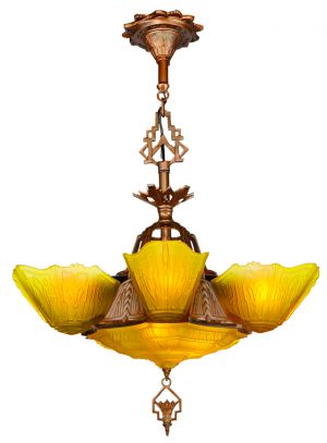 Art Deco 6 Shade Chandelier by Markel....Series 8800 (ANT-1196)
