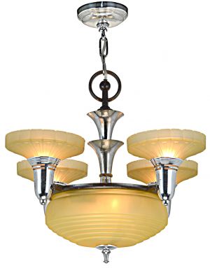 Antique Art Deco Streamline 5-Shade Chandelier (ANT-1217)