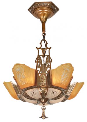 Scarce 5-Light Brownish-Red Bronze Finished Chandelier by Virden c. 1934 (ANT-1221)