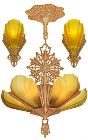 Virden Art Deco Set Consisting of a 5-Light Chandelier with a Pair of Matching Sconces (ANT-1229)