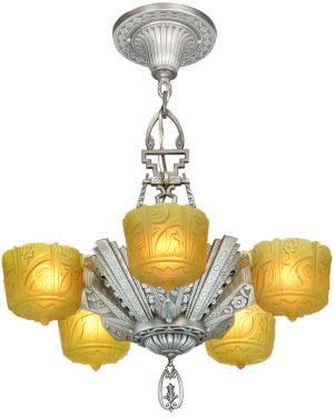 Antique Art Deco Slip Shade Chandelier Made by Lincoln (ANT-1237)