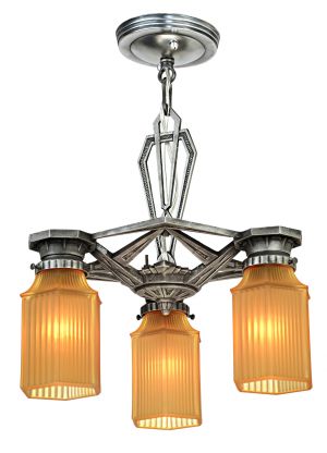 Early Art Deco Ceiling Three Shade Chandelier (Circa 1910-30) (ANT-1252)