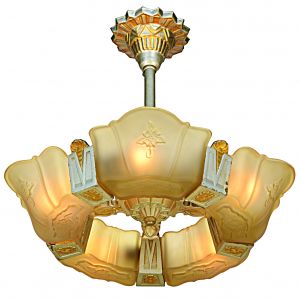 Art Deco 5-Shade Wide-Slip-Shade Chandelier by Markel (ANT-1255)