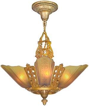 Moe Bridges Art Deco 5 Slip Shade Chandelier (ANT-1267)